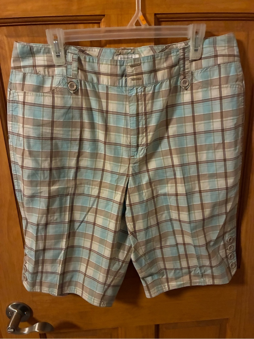 Plaid Bermuda Shorts - Light Blue and Tan